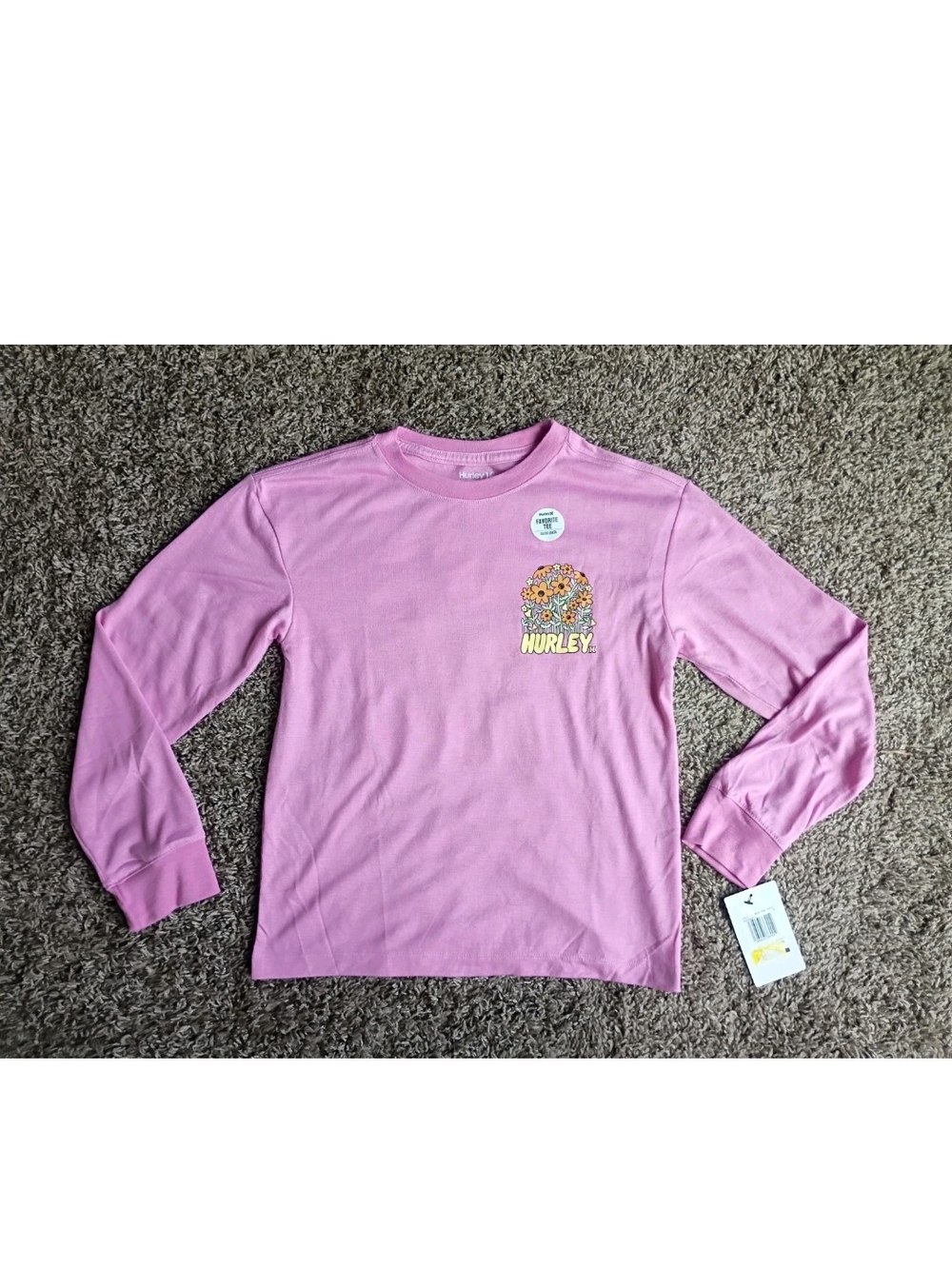 Hurley Pink Kids Favorite Tee Medium 10/12 Long Sleeve Shirt